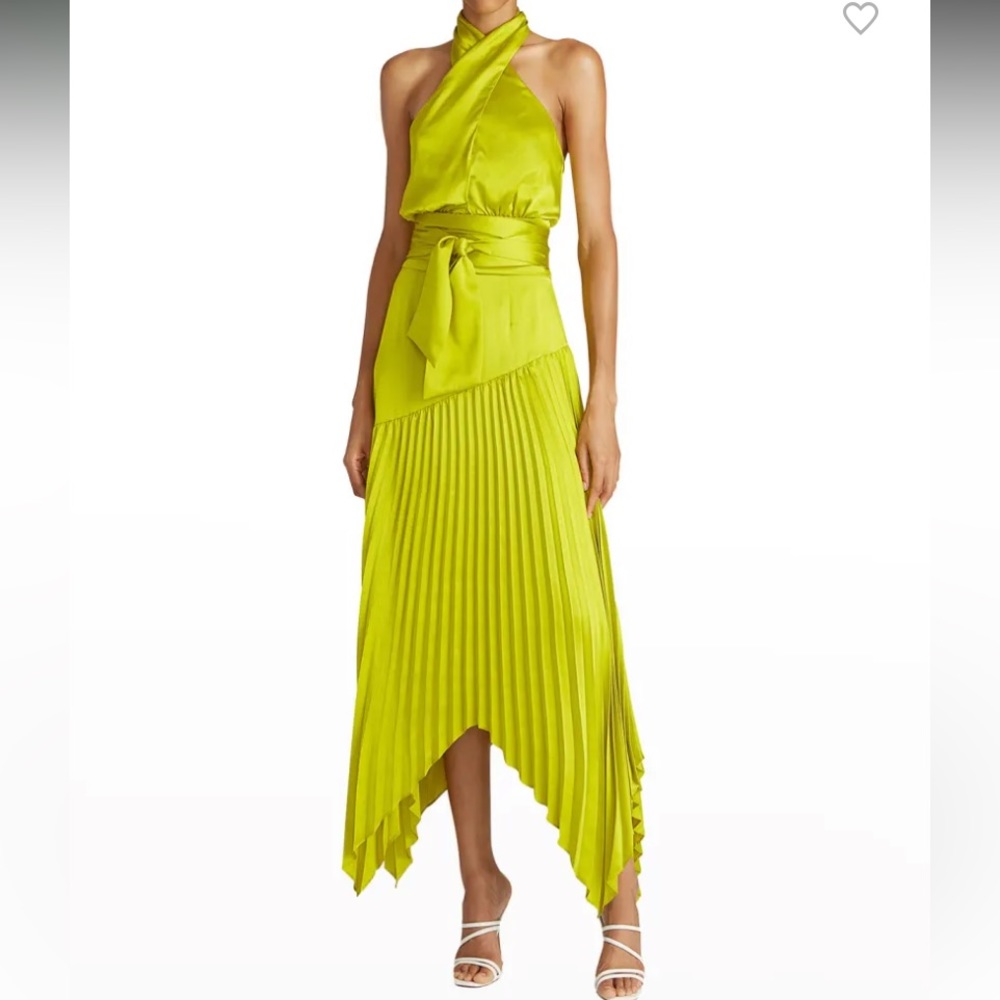 💛NWOT AMUR Dixon Halter Pleated Charmeuse Dress 💛